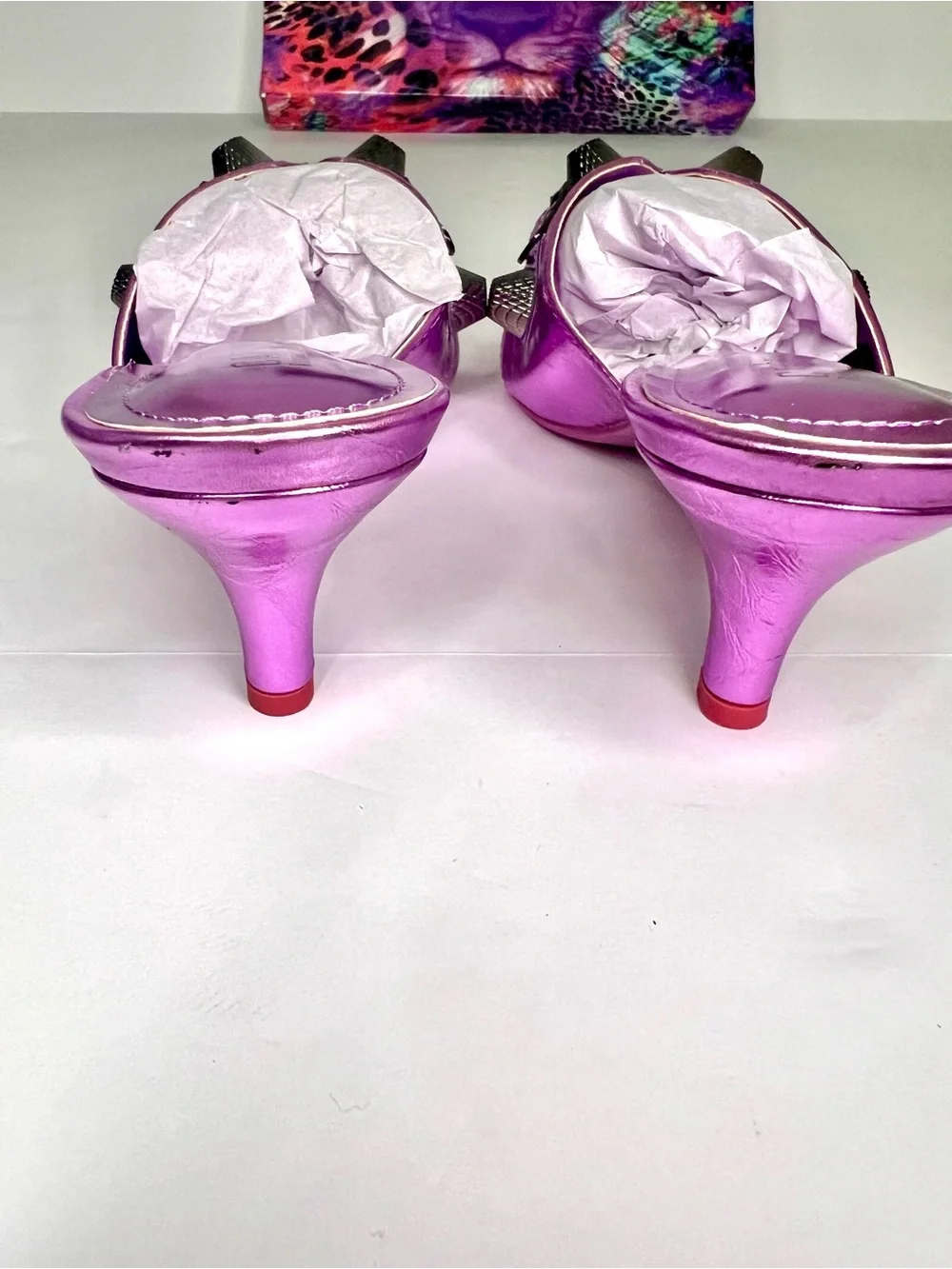 Metallic Embellished Purple Mules w/ Industrial Hardware Studded Metal Accents - Picture 12 of 13